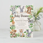 かわいいジャングルの動物 緑の赤ちゃんシャワーデコレーション 招待状 (スタンド正面)