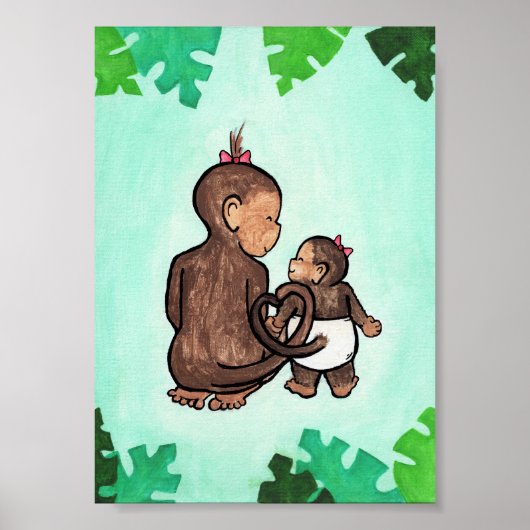 かわいいジャングルの猿の姉妹のアートプリント ポスター (正面)