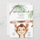 かわいいジャングルの猿の男の子の誕生日パーティー 招待状 (正面)