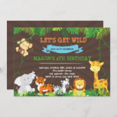 かわいいジャングルの誕生日パーティーの招待 招待状 (正面/裏面)