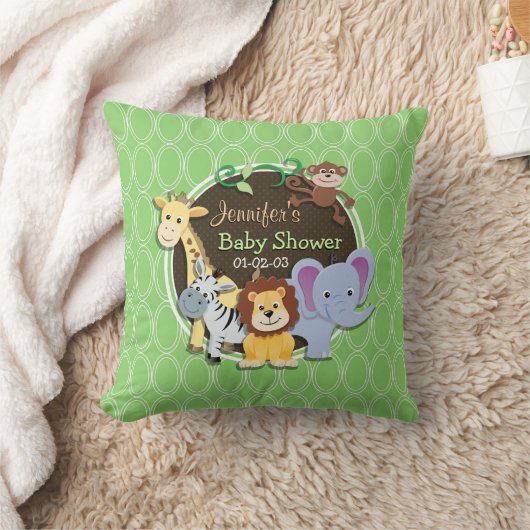 かわいいジャングルの赤ちゃんシャワー;明るい緑の楕円 クッション (ブランケット)