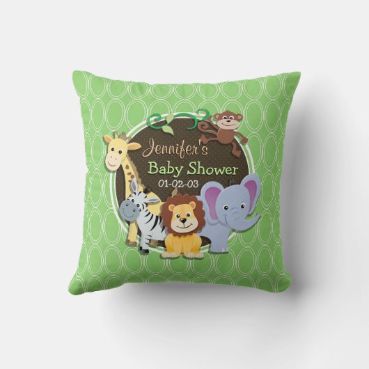 かわいいジャングルの赤ちゃんシャワー;明るい緑の楕円 クッション (裏面)