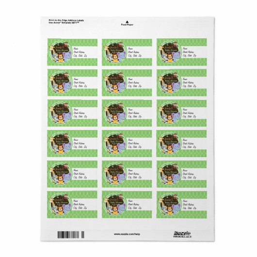 かわいいジャングルの赤ちゃんシャワー;明るい緑の楕円 ラベル (フルシート)