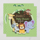 かわいいジャングルの赤ちゃんシャワー;明るい緑の楕円 招待状 (正面/裏面)