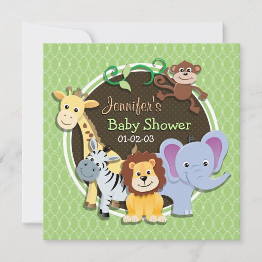 かわいいジャングルの赤ちゃんシャワー;明るい緑の楕円 招待状 (正面)