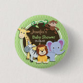 かわいいジャングルの赤ちゃんシャワー；明るい緑の楕円 缶バッジ (正面)