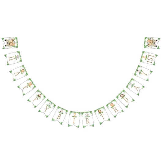 かわいいジャングルアニマルズサファリカーグリーン誕生日 バンティングフラッグ (全)