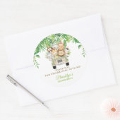 かわいいジャングルアニマルズサファリカー誕生日のお願い ラウンドシール (封筒)