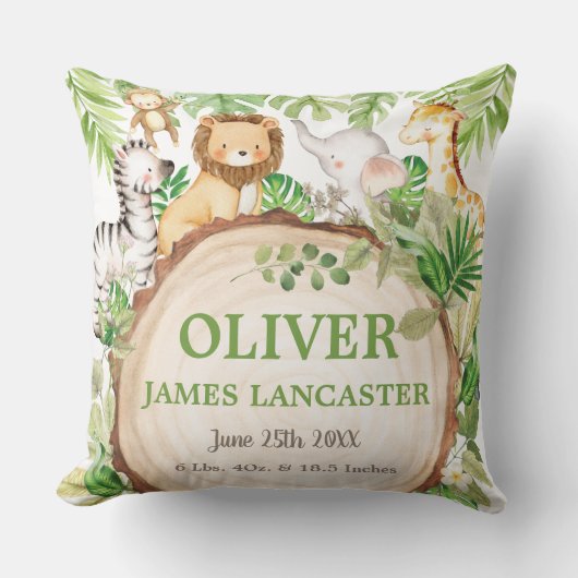 かわいいジャングルアニマルズサファリグリーンリーボーイ子供部屋 クッション (正面)