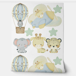 かわいいジャングルアニマルズブルー子供部屋 壁紙