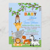 かわいいジャングルアニマルズボーイベビーシャワー招待状 招待状 (正面/裏面)