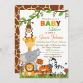 かわいいジャングルアニマルベビーシャワー招待状 招待状 (正面/裏面)