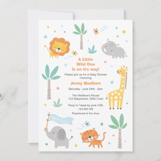 かわいいジャングルアニマルベビーシャワー招待状 招待状 (正面)