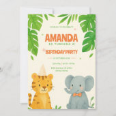 かわいいジャングルアニマル誕生日 招待状 (正面)