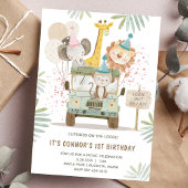 かわいいジャングルアニマル1歳の誕生日パーティー 招待状