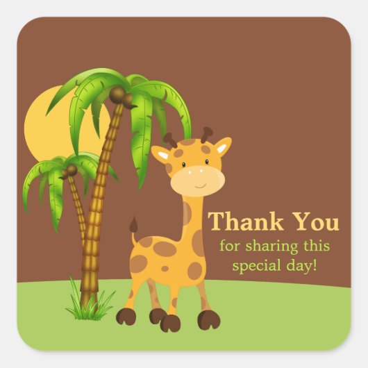 かわいいジャングルエレファントありがとうステッカー スクエアシール (正面)
