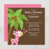 かわいいジャングルキリンガールベビーシャワー招待状 招待状 (正面/裏面)