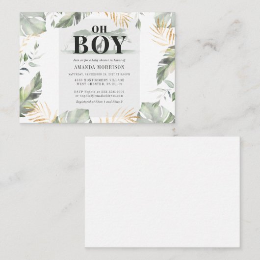 かわいいジャングルキリン少年の赤ちゃんシャワー ノートカード (正面/裏面)