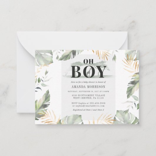 かわいいジャングルキリン少年の赤ちゃんシャワー ノートカード (正面)