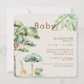 かわいいジャングルクリームラウンドベビーシャワー 招待状 (正面)