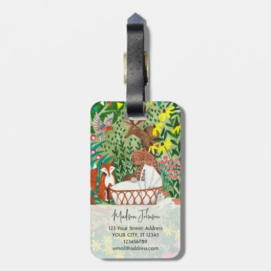 かわいいジャングルグリーン動物の森ニュー生まれベビー ラゲッジタグ (裏面縦)