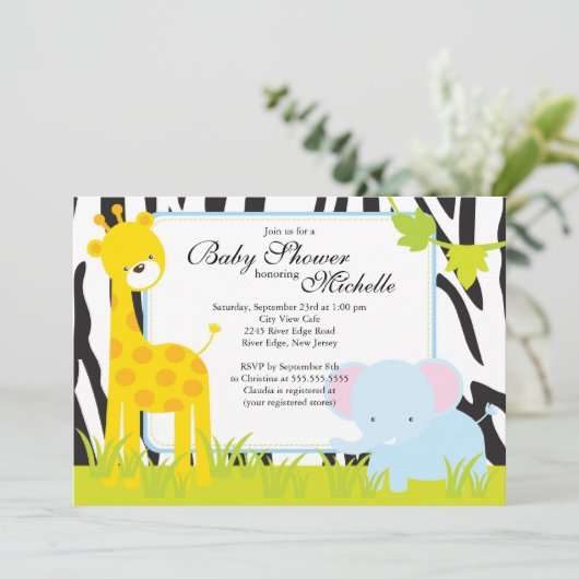かわいいジャングルサファリのベビーシャワーの招待状 招待状 (スタンド正面)