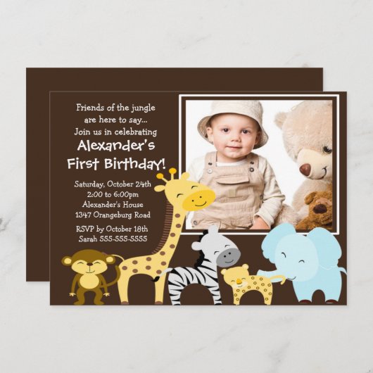 かわいいジャングルサファリの写真の誕生日の招待状 招待状 (正面/裏面)