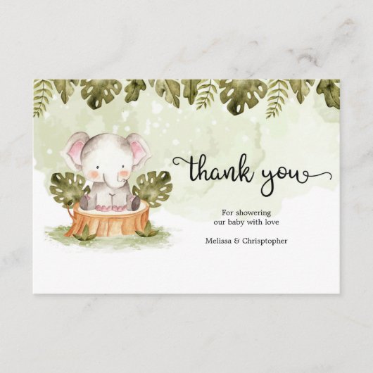 かわいいジャングルサファリの動物がトラックベビー感謝していに出てきた エンクロージャーカード (正面)