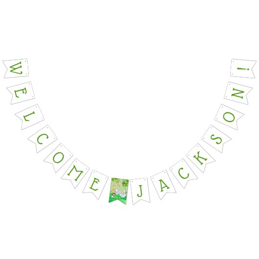 かわいいジャングルサファリの動物園動物の歓迎されたベビーシャワー バンティングフラッグ (全)