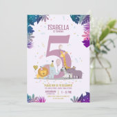 かわいいジャングルサファリアニマルガールズ誕生日 招待状 (スタンド正面)