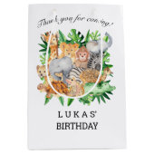 かわいいジャングルサファリアニマルズ1st誕生日パーティー ミディアムペーパーバッグ (正面)