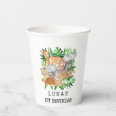 かわいいジャングルサファリアニマルズ1st誕生日パーティー 紙コップ (裏面)