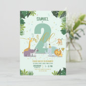 かわいいジャングルサファリアニマルツワイルド誕生日 招待状 (スタンド正面)