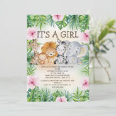かわいいジャングルサファリアニマルベビーガール 招待状 (スタンド正面)