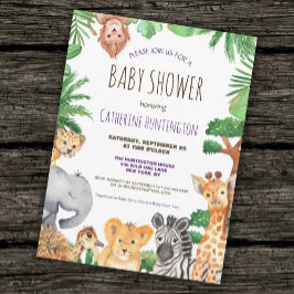 かわいいジャングルサファリアニマルベビーシャワー招待状 ポストカード