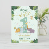 かわいいジャングルサファリアニマルワイルドワン誕生日 招待状 (スタンド正面)