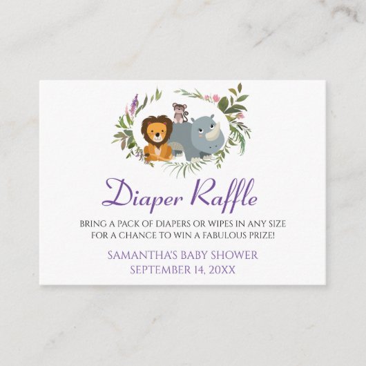 かわいいジャングルサファリオムツラッフルベビーシャワー エンクロージャーカード (正面)