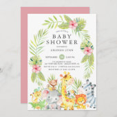 かわいいジャングルサファリガールベビーシャワー招待状 招待状 (正面/裏面)