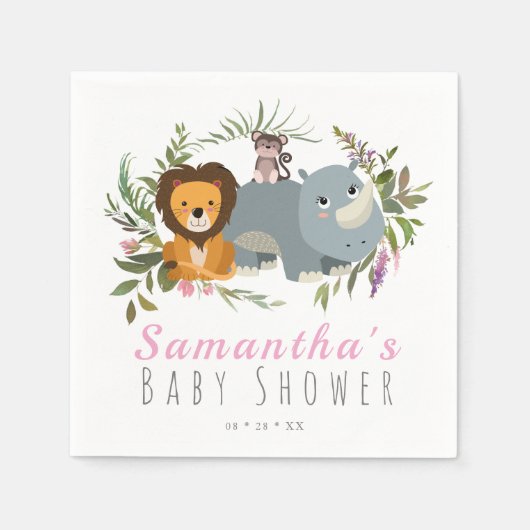 かわいいジャングルサファリガールベビーシャワー スタンダードカクテルナプキン (正面)