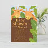 かわいいジャングルサファリキリン多胎児ベビーシャワー 招待状 (スタンド正面)