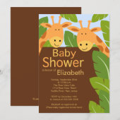 かわいいジャングルサファリキリン多胎児ベビーシャワー 招待状 (正面/裏面)
