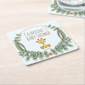 かわいいジャングルサファリキリン赤ちゃんシャワー スクエアペーパーコースター (アングル)