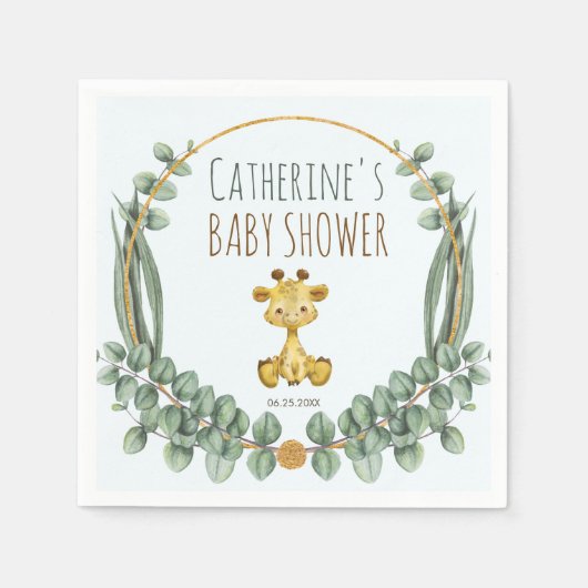 かわいいジャングルサファリキリン赤ちゃんシャワー スタンダードカクテルナプキン (正面)