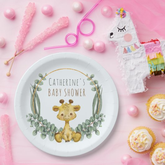 かわいいジャングルサファリキリン赤ちゃんシャワー ペーパープレート (パーティー)