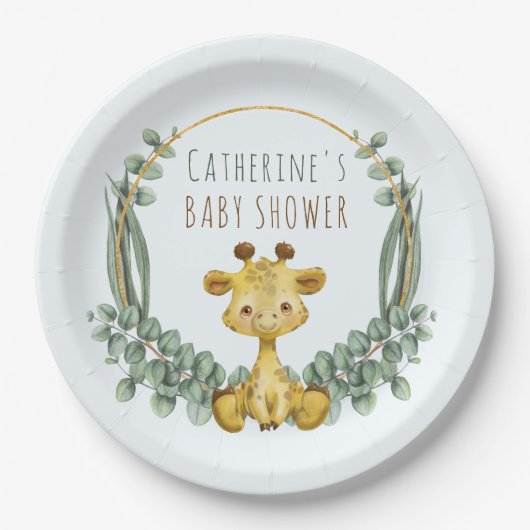 かわいいジャングルサファリキリン赤ちゃんシャワー ペーパープレート (正面)