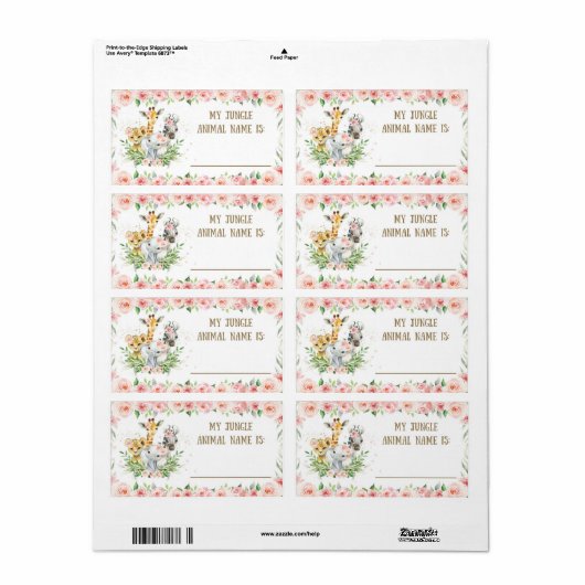 かわいいジャングルサファリジャングル動物の名前ゲームシール ラベル (フルシート)