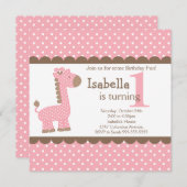かわいいジャングルサファリピンクキリン誕生パーティー 招待状 (正面/裏面)