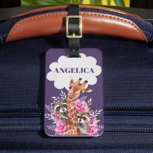 かわいいジャングルサファリフローラキリン ラゲッジタグ (正面インサイチュ2)