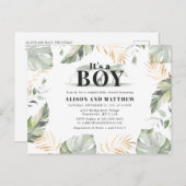 かわいいジャングルサファリベイビーシャワーボーイズキリン インビテーションポストカード (正面/裏面)