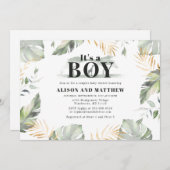 かわいいジャングルサファリベイビーシャワーボーイズキリン 招待状 (正面/裏面)